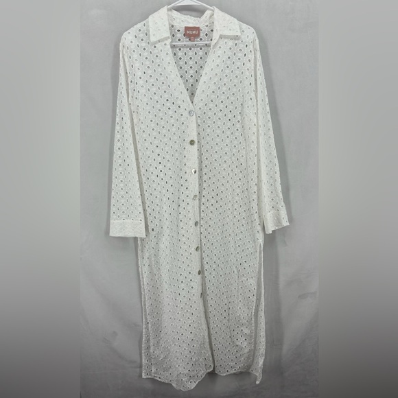 Show Me Your Mumu Women’s Medium White Eyelet Button Down Midi Dress Dayton - Picture 2 of 10